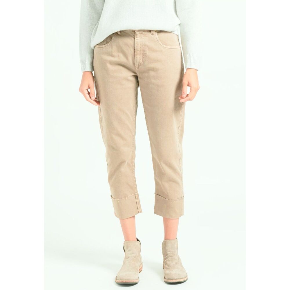 Brunello Cucinelli Italy Women's Cuff Jeans Straight Leg Light Tan Size 10